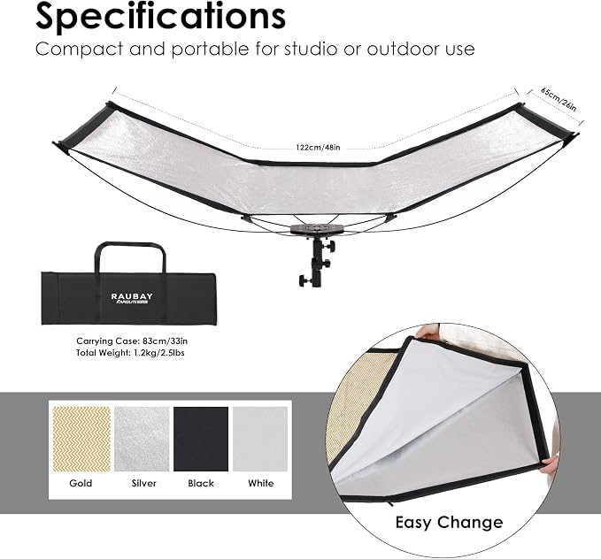 RAUBAY Quick-Open Curved Reflector, U-Shape Clamshell Light Reflector - Image 4