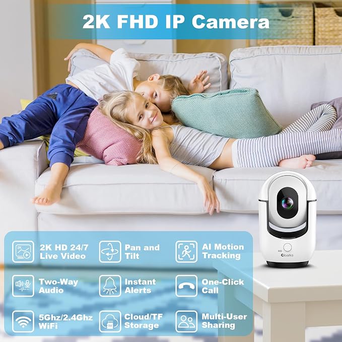 Cloarks 2K Pan/Tilt Security Camera, WiFi Indoor Cameras - Image 3