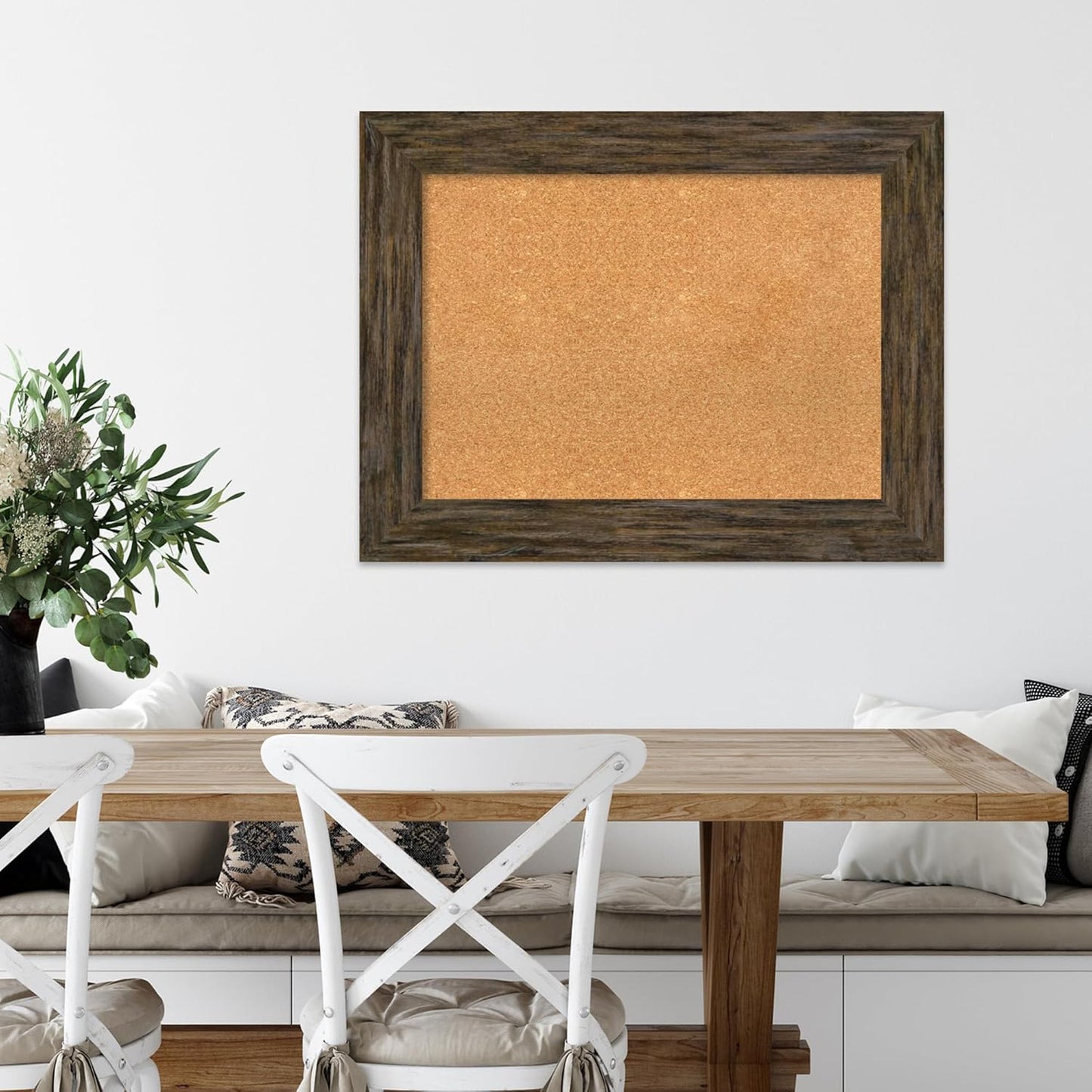 Amanti Art Natural Cork Board for Wall, 27x35 Vision Board with Brown Wood Frame, Medium Corkboard Office Decor for Home Organization, Rustic Farmhouse Corkboard Pinboard to display items for home