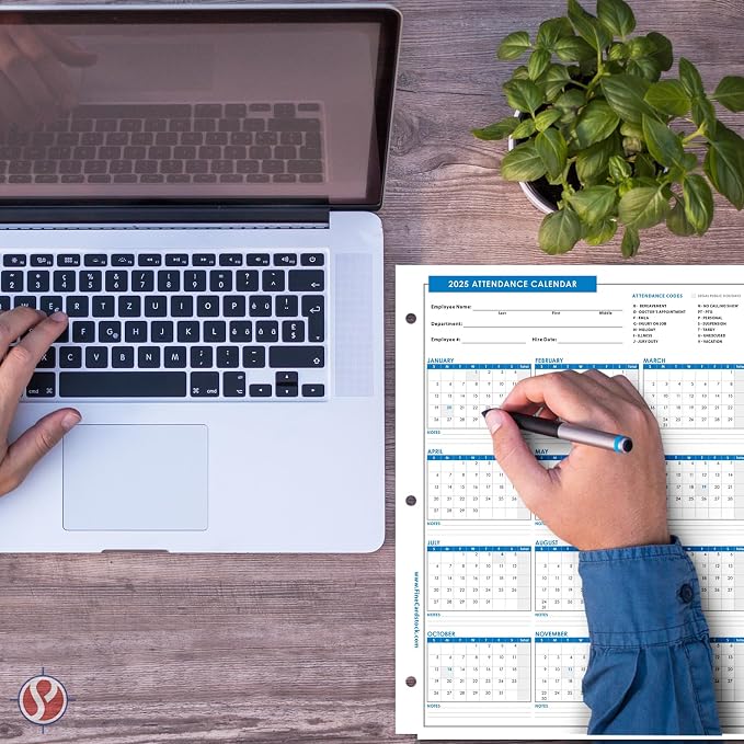 2025 Attendance Calendar Card Stock Paper – Great Employee Work Tracker | - Image 2