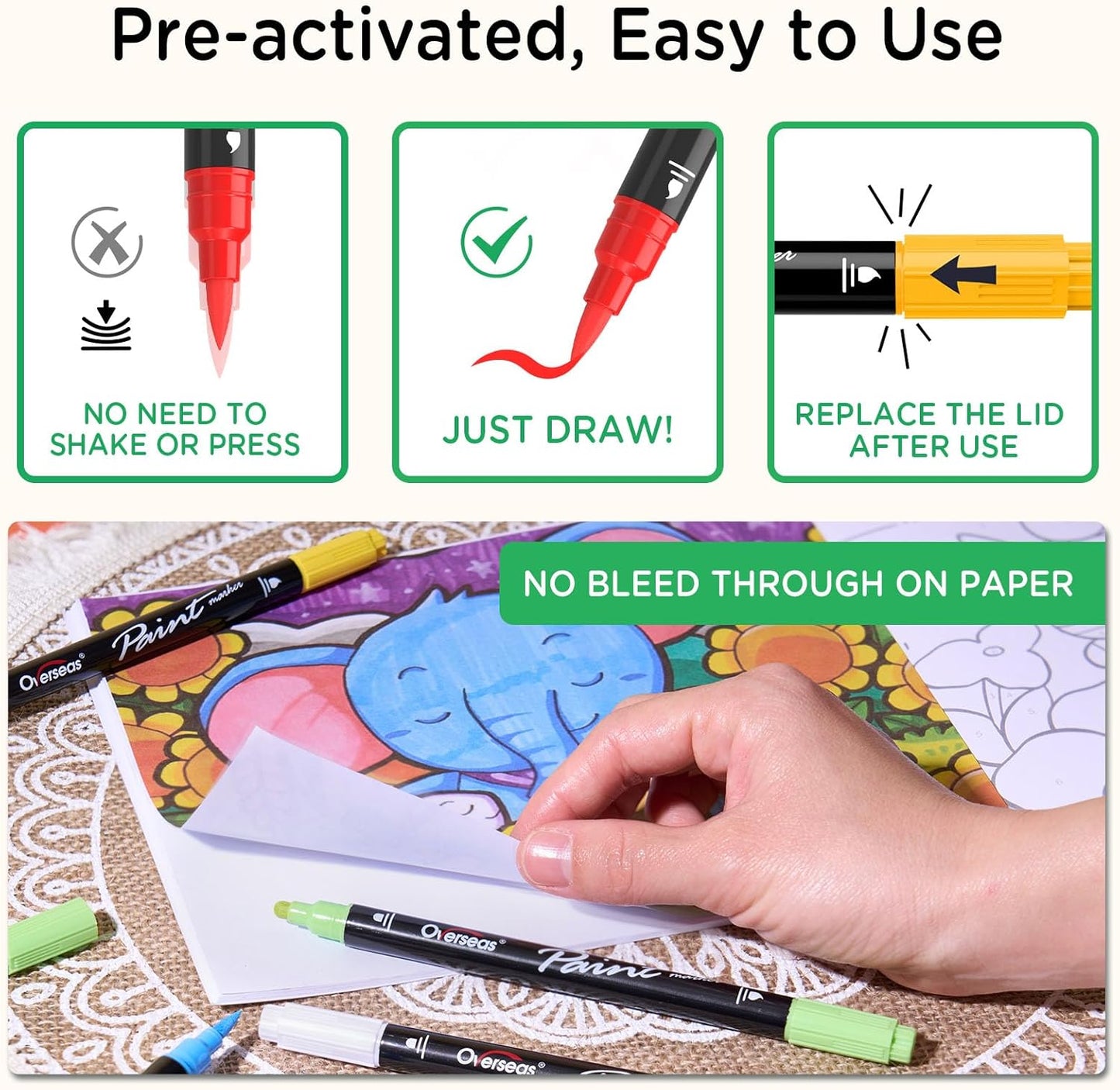 Overseas 48 Dual-Tip Acrylic Paint Markers Pens - Acrylic Paint Pens with Brush and Dot Tip, No Bleeding Coloring Marker for Wood, Rock, Glass, Metal, Ceramic, Plastic, Fabric, Teacher Supplies