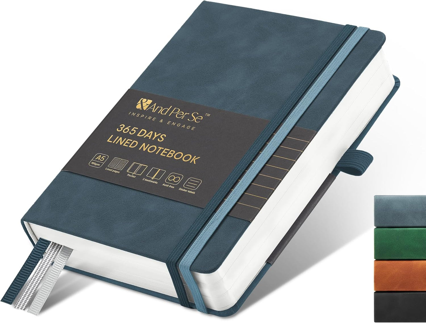 &And Per Se Lined Journal Notebook, 365 Pages, A5, 5.7'' x 8'' 100GSM Thick Paper, Journals for Writing, Hardcover Notebooks for Women Men (Blue)