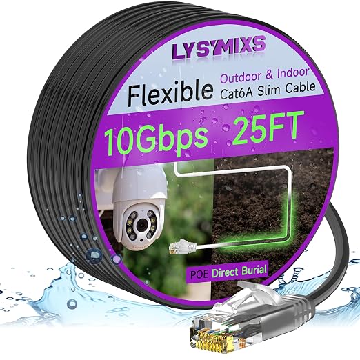 Cat6a Slim Ethernet Patch Cable 25ft Outdoor & Indoor, Flexible 10G Cat6 by Lysymixs