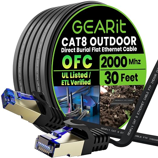 GEARit Cat 8 Outdoor Flat Ethernet Cable Direct Burial Rated LLDPE Jacket by GEARit