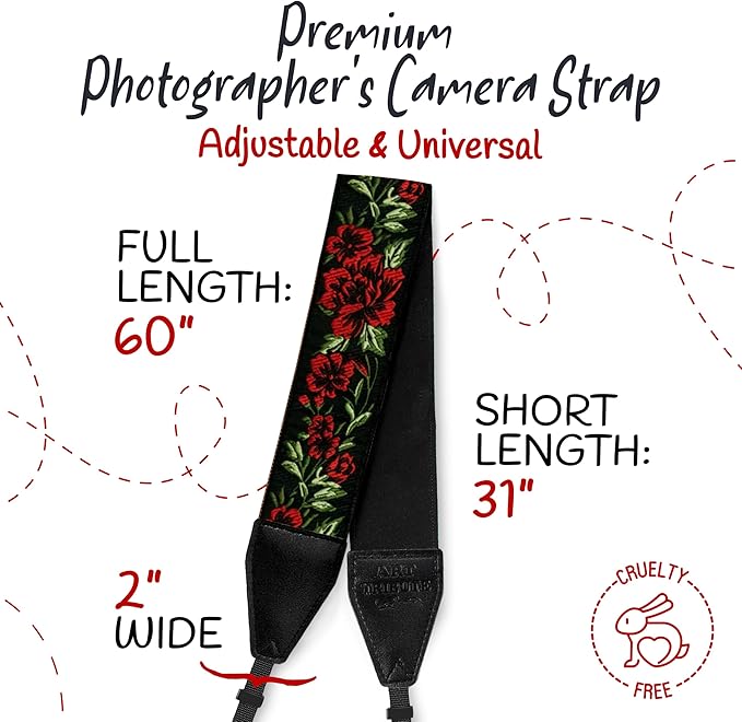 Art Tribute Camera Strap, Vintage Embroidered Neck Shoulder & Crossbody Camera - Image 5