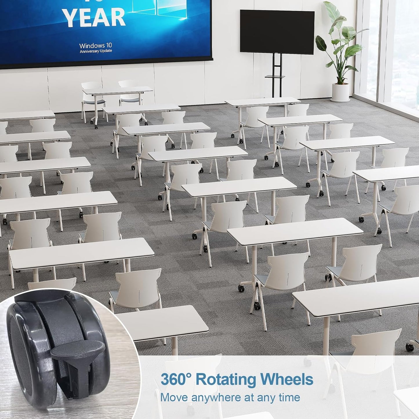 Folding Conference Room Tables 6 Pack, Foldable Modern Mobile Meeting Table Desk Training Table 6FT Large Rolling OfficeTable for Conference Training Classroom (4, 55" * 23.6" * 29.5")