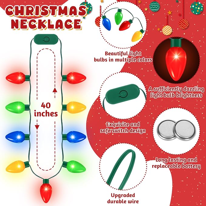 QZYL 2 Pack Christmas Light Necklace, Colorful Christmas Accessories, 9 LED - Image 2