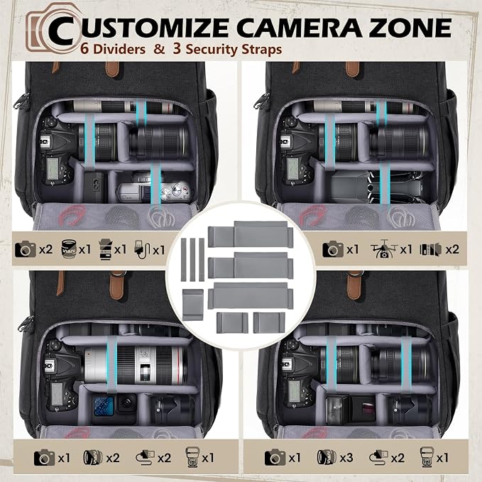 RAINSMORE Camera Bag Backpack for DSLR/SLR Mirrorless 15.6 Inch Laptop Camera - Image 3