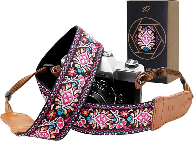 Padwa Lifestyle Pink Vintage Embroidered Camera Strap by PadwaLifestyleCameraStrap