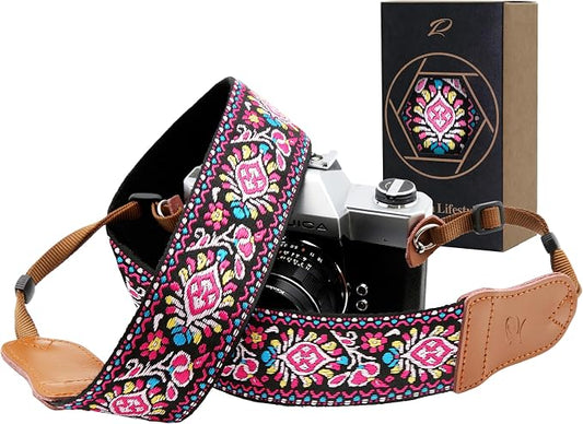 Padwa Lifestyle Pink Vintage Embroidered Camera Strap by PadwaLifestyleCameraStrap