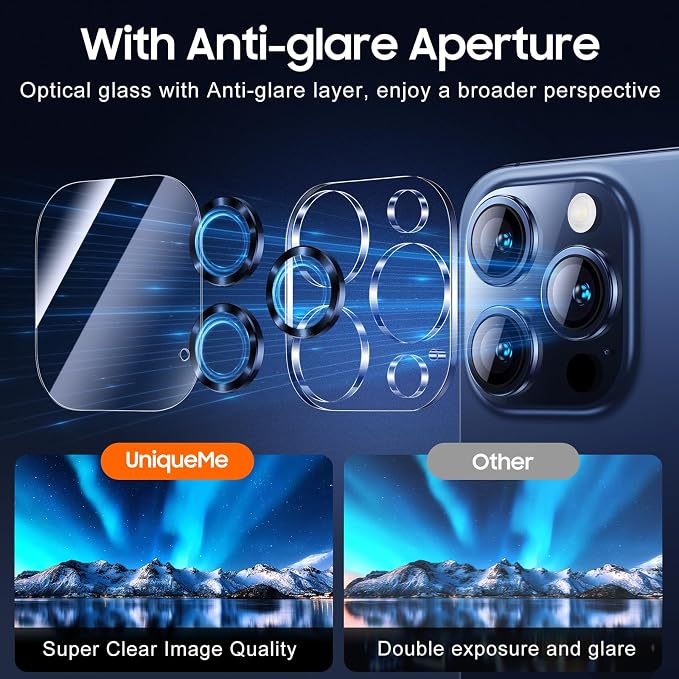 UniqueMe Compatible for 3 Pack iPhone 15 Pro/iPhone 15 Pro Max Camera Lens - Image 4