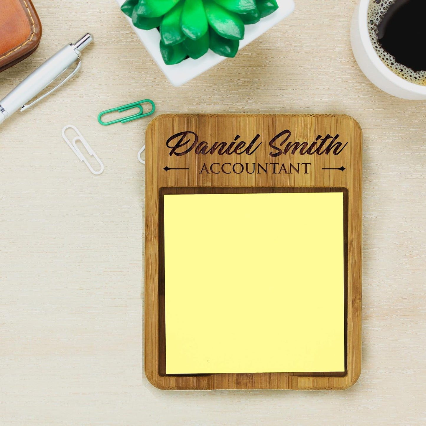 My Personal Memories Custom Personalized Sticky Note Holder Dispenser - Wooden Business Desk Office for Men Women