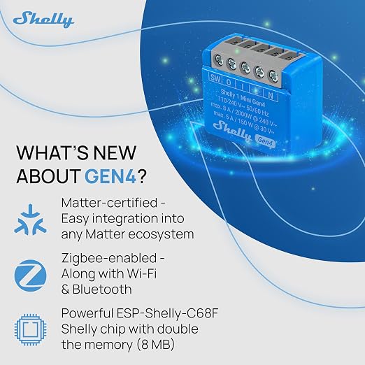 Shelly 1 Mini Gen4 | Wi-Fi, Zigbee & Matter Smart Relay Switch - Image 2