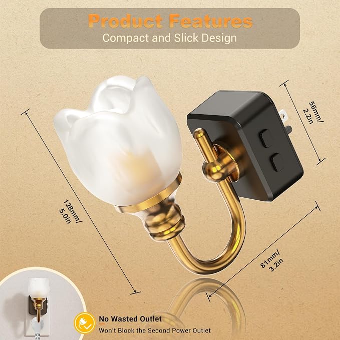 JandCase Night Light, Night Lights Plug into Wall, Glass Tulip LED Nightlight - Image 8