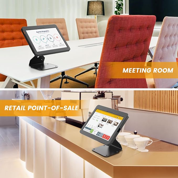 iPad POS Stand for Desk Heavy Metal Flip Lockable Rotate Swivel for iPad 10th - Image 2