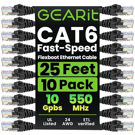 GEARit Cat 6 Ethernet Patch Cable 25 ft Black by GEARit