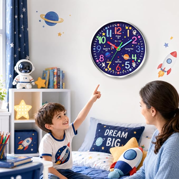 Roymnie Wall Clock Learning to Tell Time Easily Non Ticking Battery Operated - Image 8