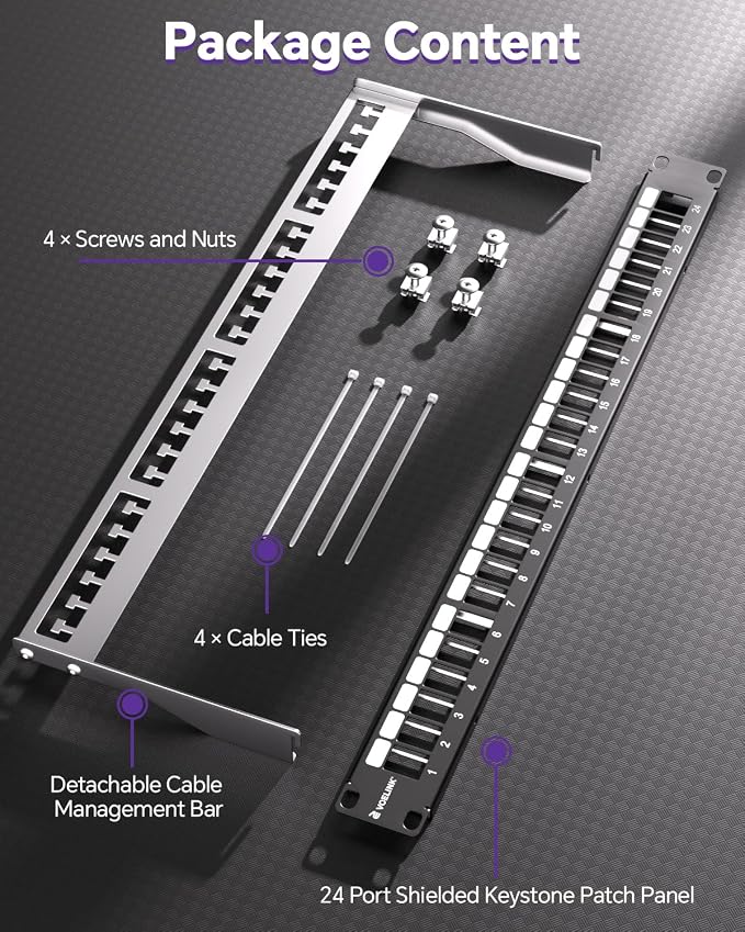 VCELINK 24-Port All Metal Blank Keystone Shielded Patch Panel, 1U Rackmount - Image 8
