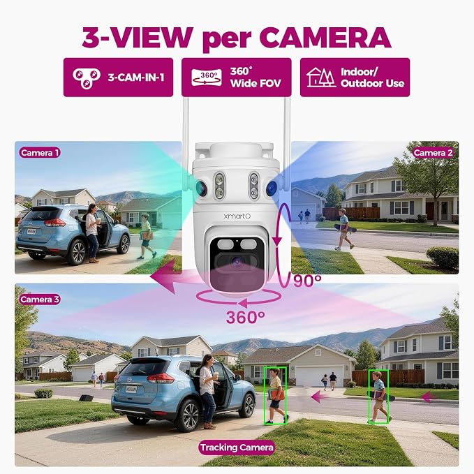 XMARTO 6MP Tri-Lens 4-Cam 1TB WiFi Mesh Security Camera System, 16CH 4K H.265 - Image 2