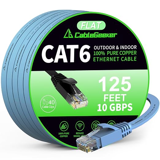 Cat 6 Ethernet Cable 125 ft, Indoor&Outdoor, High Speed 10Gbps Flat Internet by CableGeeker