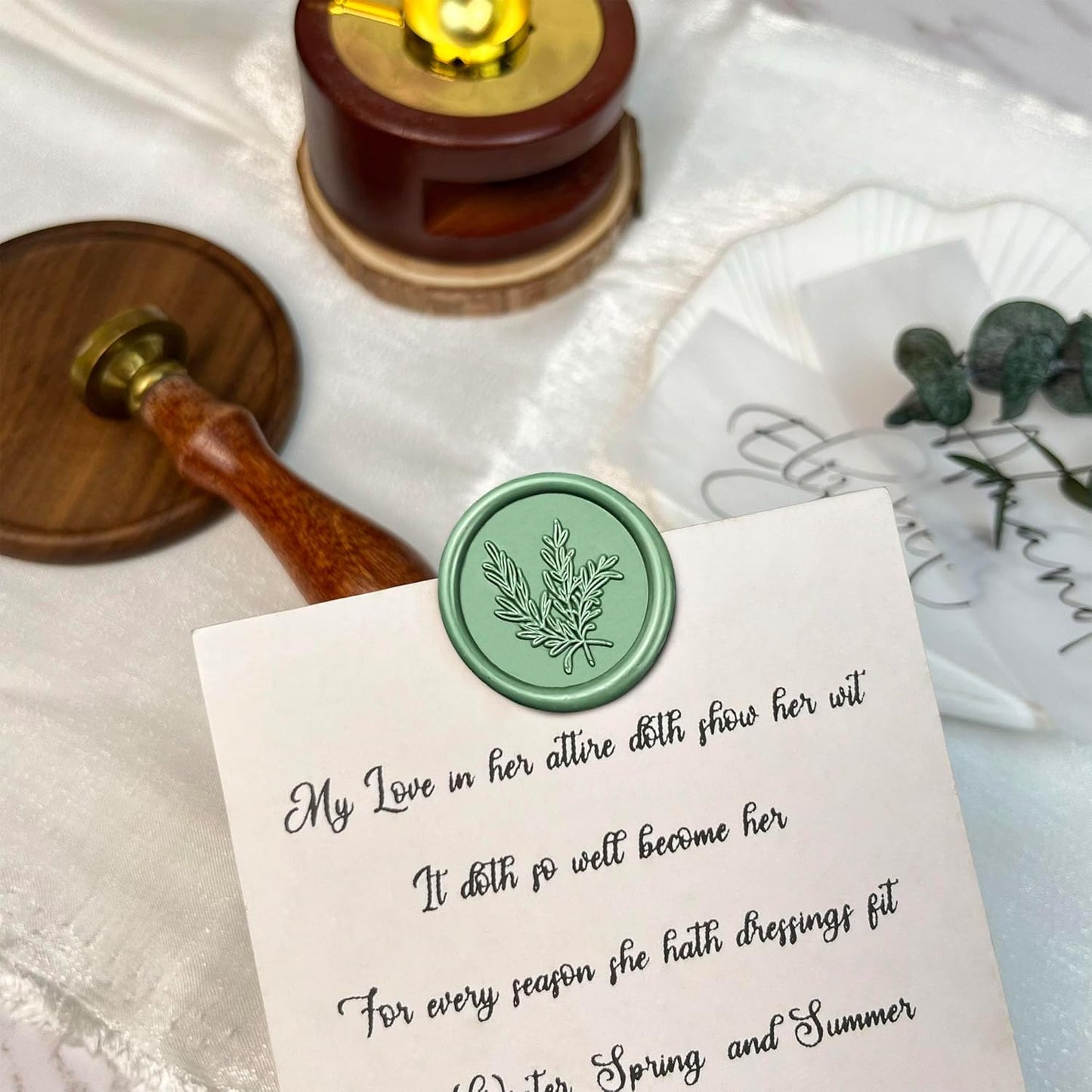 100Pcs Wax Seal Stickers Handmade Envelope Seals Self Adhesive Wax Stickers for Wedding Party Invitations, Envelope, Gift Wrap, Christmas(Rosemary Style, Olive Green)
