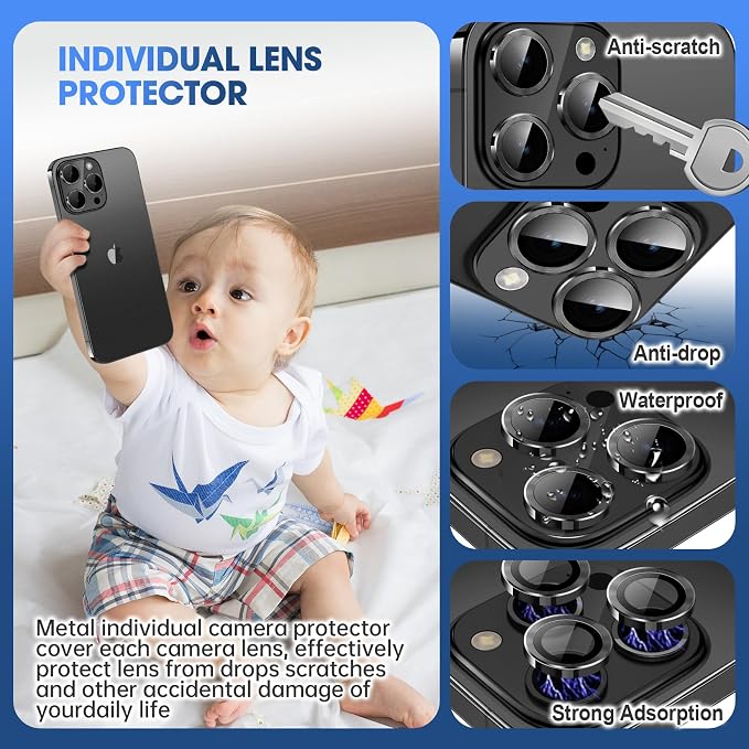 for iPhone 15 Pro/iPhone 15 Pro Max Camera Lens Protector Individual Metal Ring - Image 3