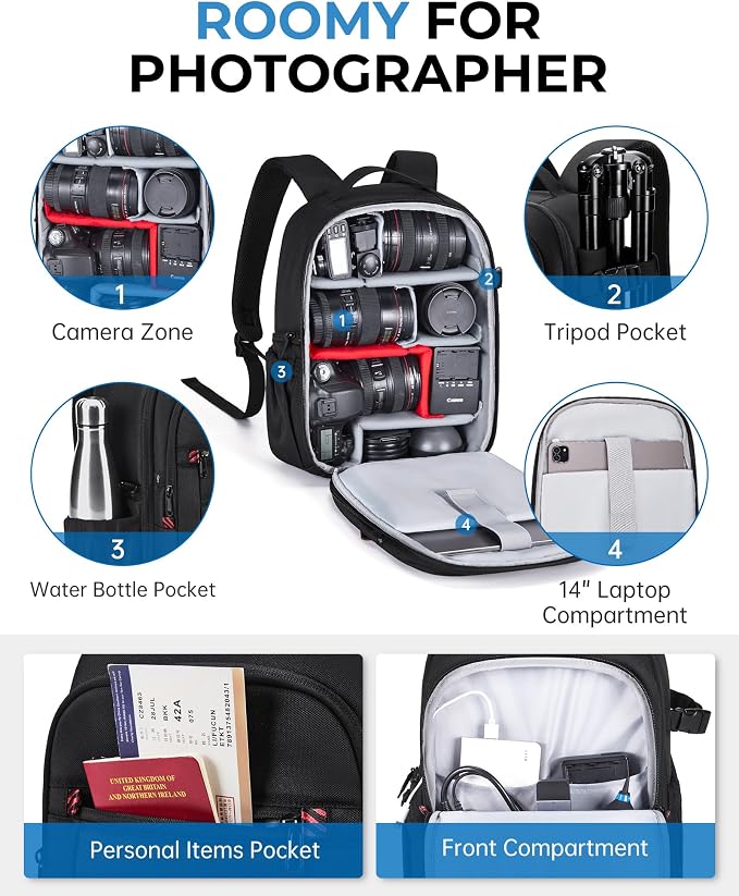 BAGSMART Camera Bag for DSLR, Waterproof Camera Backpacks for Photographers - Image 7
