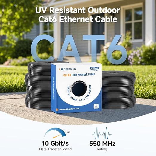 Cable Matters 10Gbps UV Resistant 23AWG Outdoor Cat6 Ethernet Cable – 500ft - Image 2