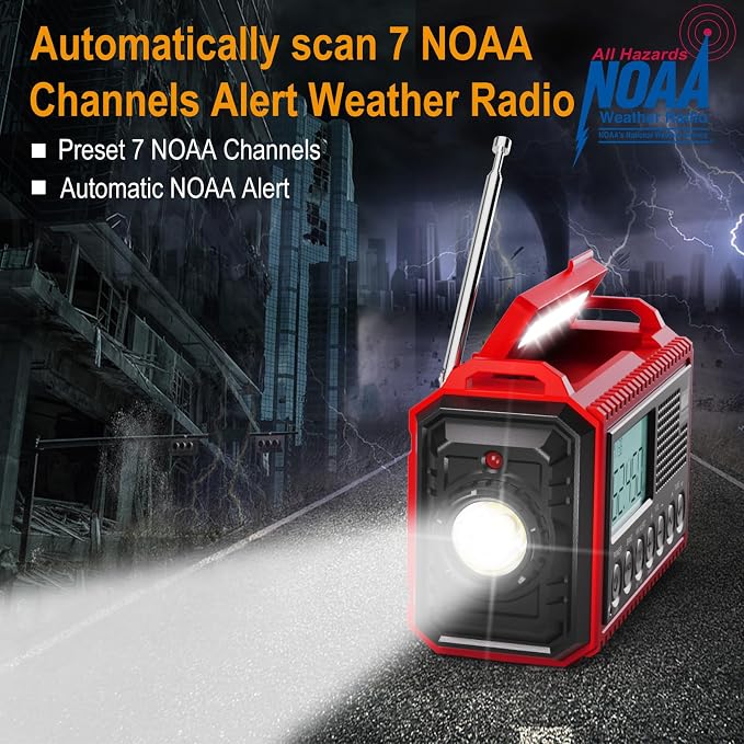 Raynic Emergency Radio, 5000mAh/18500mWh Weather Radio, Solar Hand Crank - Image 2