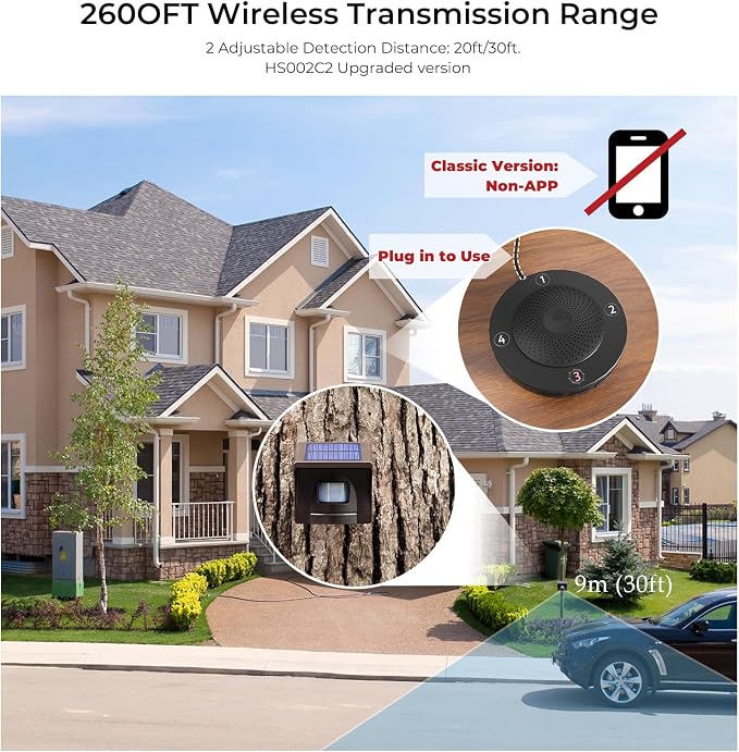 eMACROS Non-APP Wireless Driveway Alarm — 1/2 Mile Solar Motion Sensor - Image 2