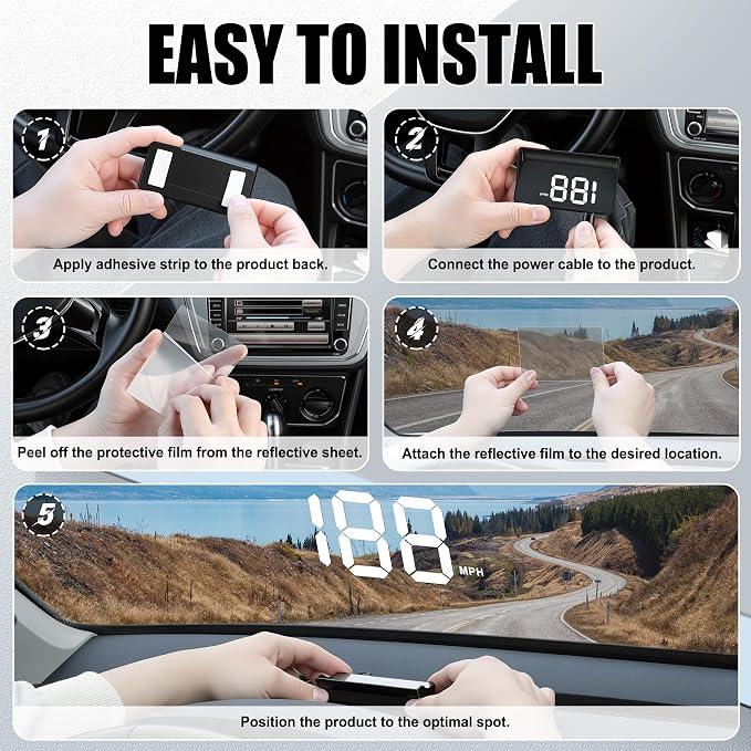SINGARO Heads up Display for Cars, USB Plug Digital GPS HUD Speedometer - Image 5