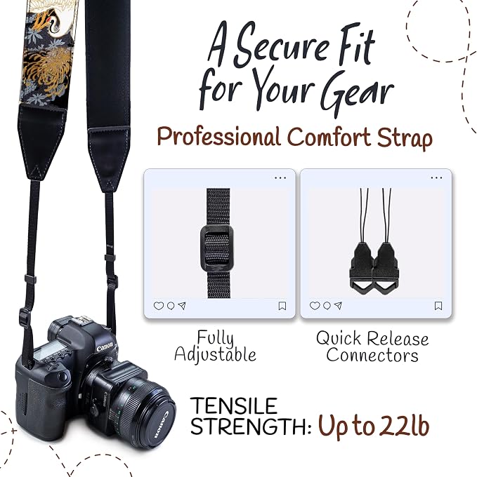 Art Tribute Camera Strap, Vintage Embroidered Neck Shoulder & Crossbody Camera - Image 4