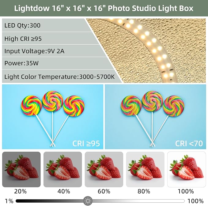 Lightdow 20"x20"x20" Photo Studio Light Box Photography - Image 4