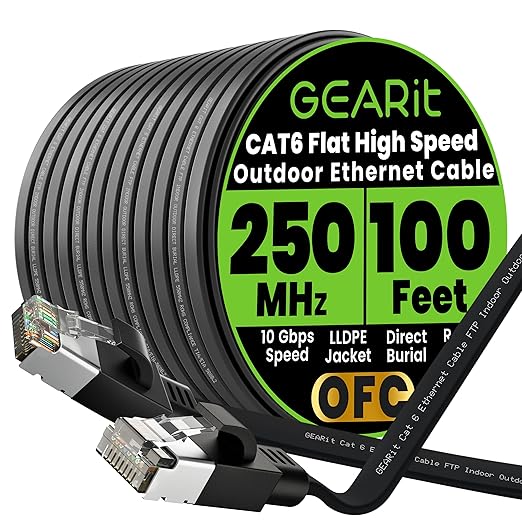 GEARit Cat 6 Outdoor Flat Ethernet Cable Direct Burial Rated LLDPE Jacket by GEARit