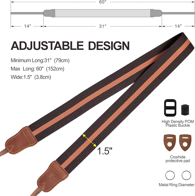 Padwa Lifestyle Brown Yellow Striped Camera Strap - Image 7
