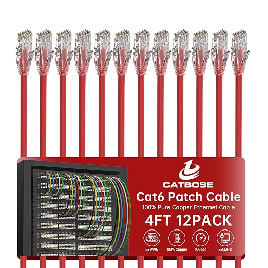 4 Feet Cat6 Patch Cables, Solid Pure Copper Patch Cord, Cat 6 Ethernet Cable by CatBose