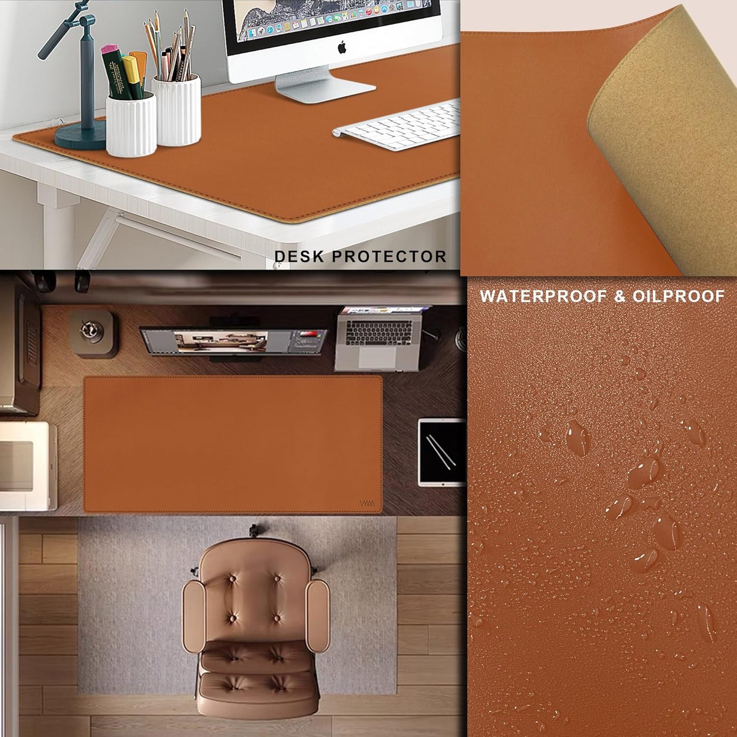 Vyaaa Leather Desk Pad, 40“ x 24” XXL Large Desk Mat, Large Mouse Pad on Top of Desks for Computer, Gaming, Home or Office (Brown)