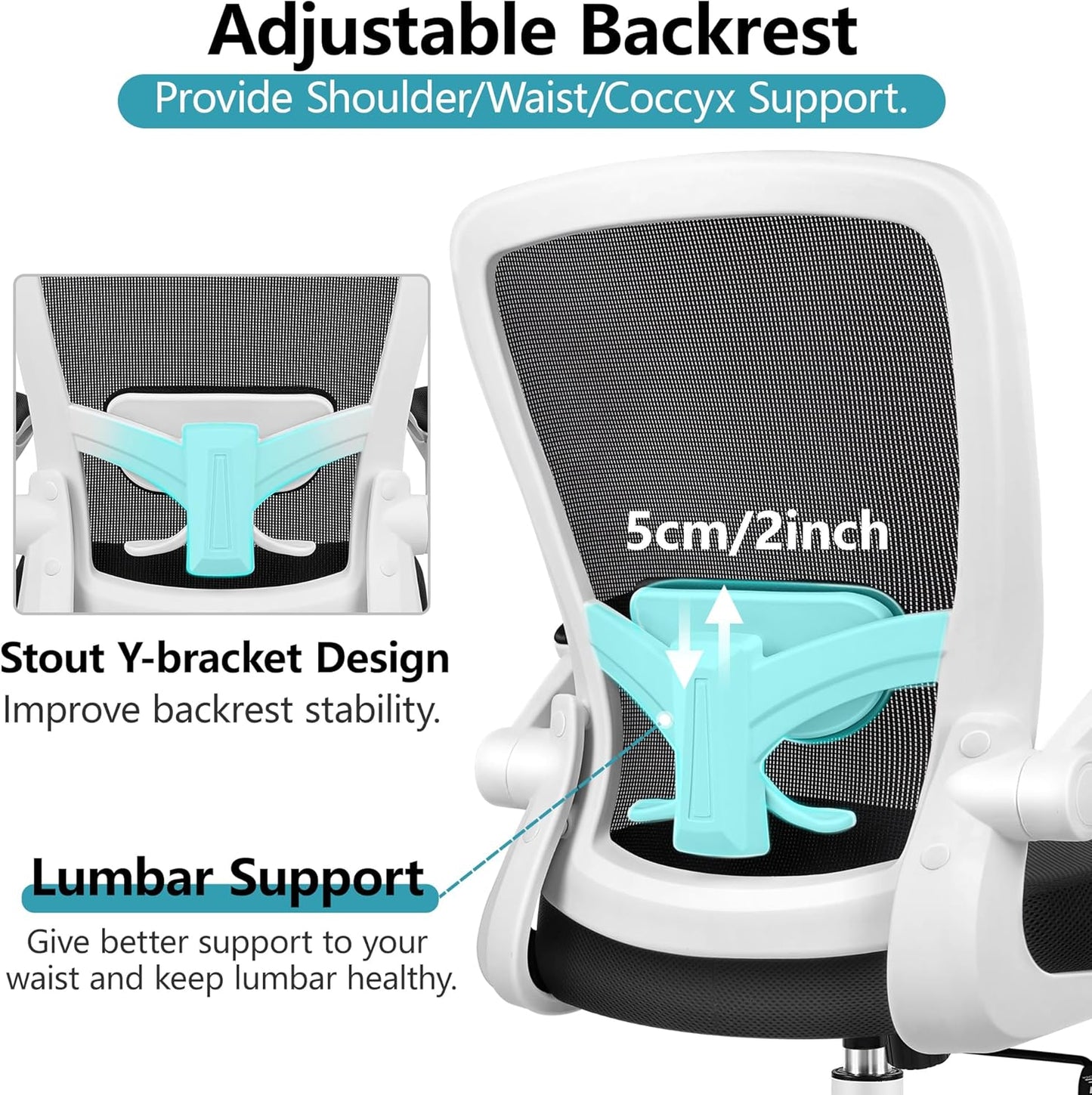 FelixKing Office Chair, Ergonomic Desk Chair Breathable Mesh Chairs with Adjustable High Back Lumbar Support Flip-up Armrests, Executive Swivel Comfy Task Computer Chairs for Home Office White