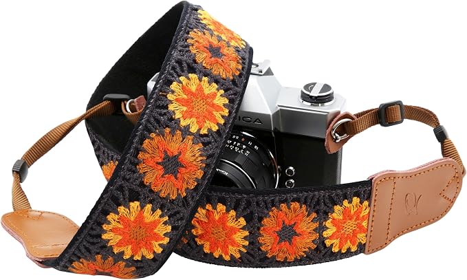 Padwa Lifestyle Hollow Crochet Orange Daisy Camera Strap - Image 8