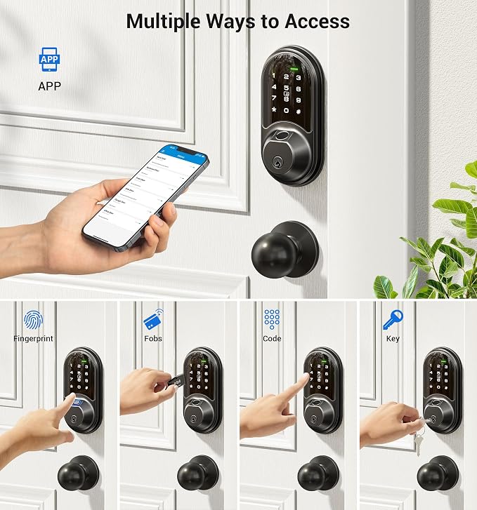 Veise RZ07C Smart Locks for Front Door, 2 Knob Handle Set, Fingerprint Keyless - Image 2