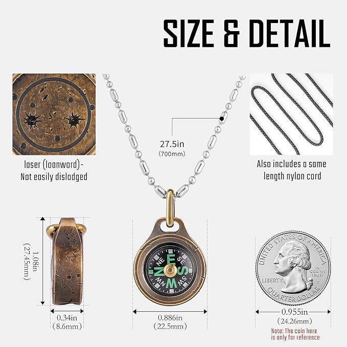 MecArmy Mini Titanium/Brass Compass, Waterproof IPX5 Pocket Compass - Image 3