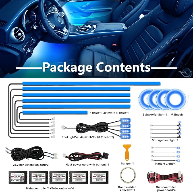 RGBW Acrylic Car Interior Led Kit, Car Accessories 22 in 1 Car Ambient Lighting - Image 5