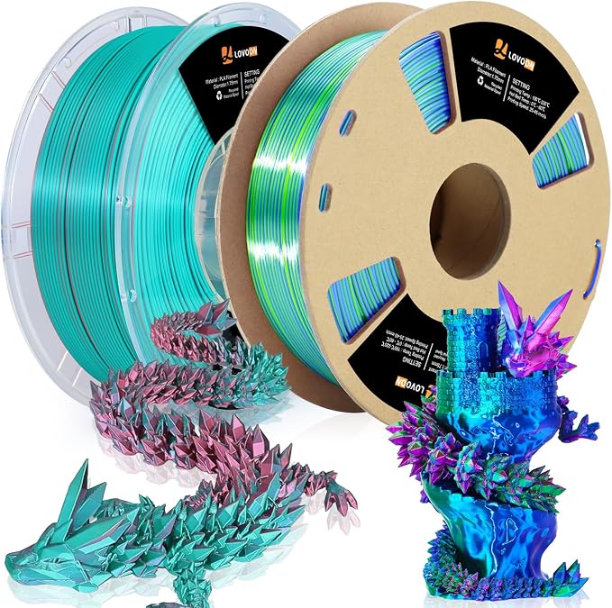 LOVOON Silk PLA 3D Printer Filament Bundle 2 KG, PLA Filament 1.75mm, Shiny by LOVOON