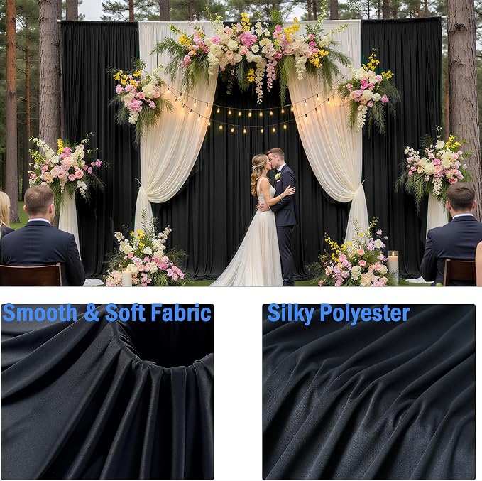60ft x 12ft Wrinkle Free Black Backdrop Curtains - Image 2