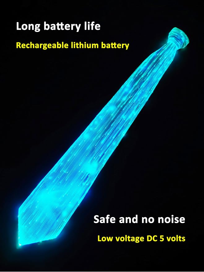 LED Neck Ties for Men Party Fiber Optic Light Up Necktie Bar Rave Funny Glow - Image 3