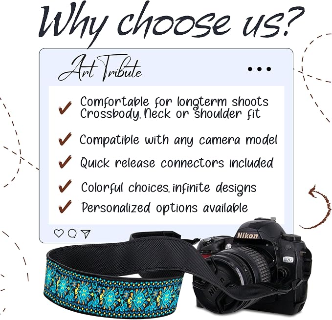 Art Tribute Camera Strap For Photographers Padded Universal Fit Neck Shoulder & - Image 9