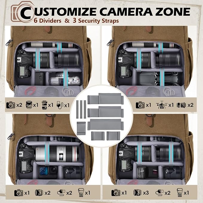 RAINSMORE Camera Bag Backpack for DSLR/SLR Mirrorless 15.6 Inch Laptop Camera - Image 3