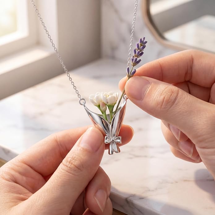 Wearable Flower Vase Necklace for Women, DIY Flower Bouquet Pendant Floral - Image 7