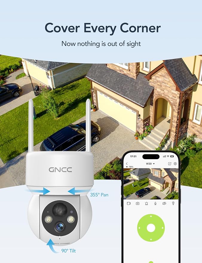 GNCC Solar Security Cameras Wireless Outdoor, 2.4G WiFi 360° View Solar/Battery - Image 3
