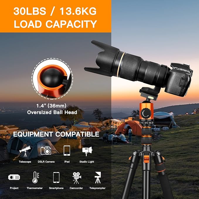 82" Tall Camera Tripod Heavy Duty, Victiv Aluminum DSLR Tripod Monopod - Image 5